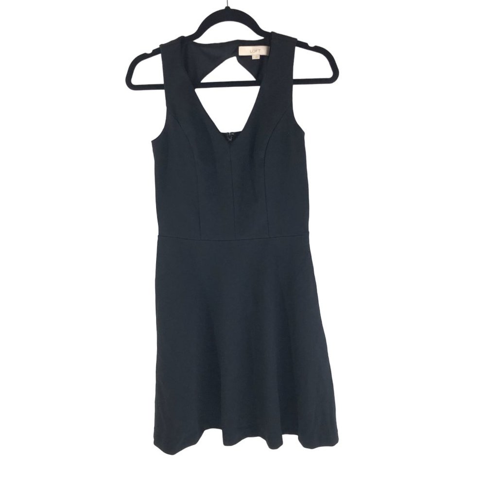 Ann Taylor Loft Womens Dress A Line Sleeveless Open Back V Neck Black 0